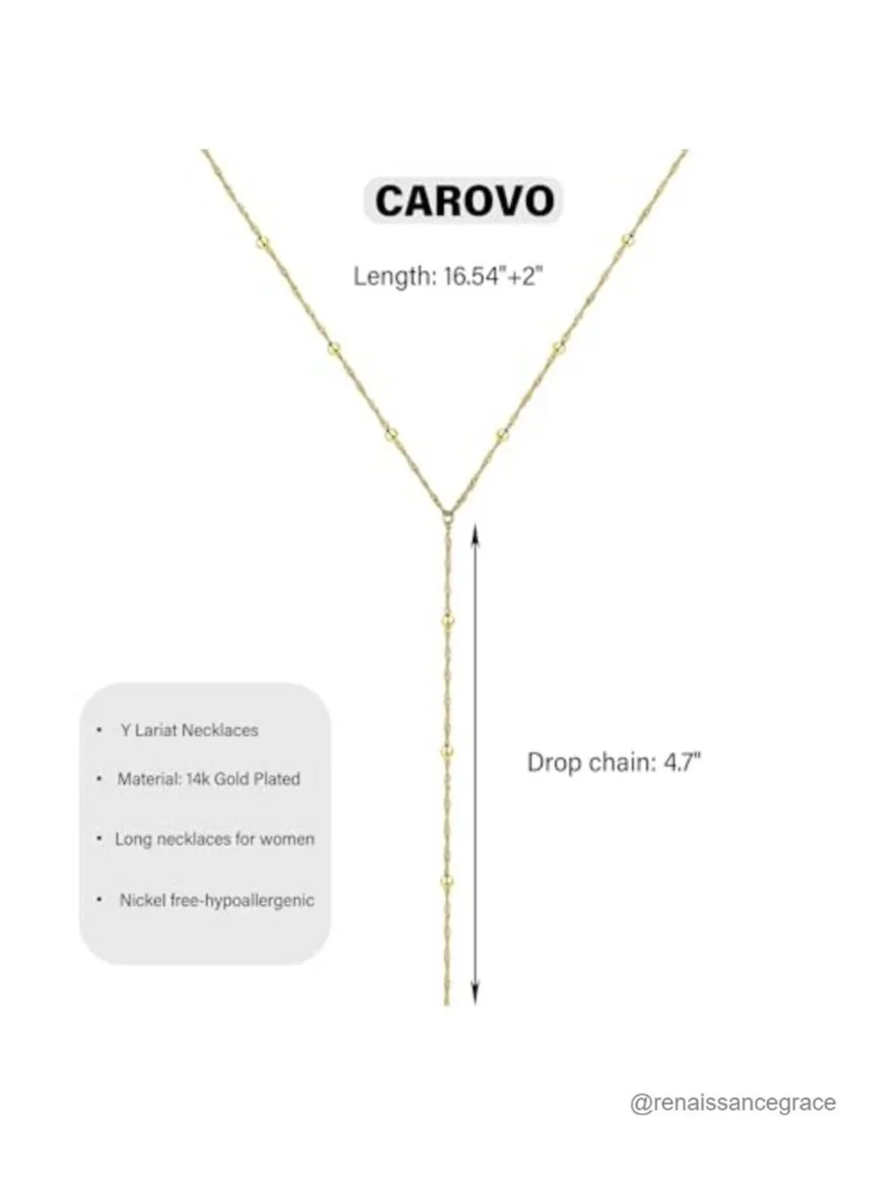 Layered Y Necklace Dainty Long Lariat 14K Gold Plated Brass